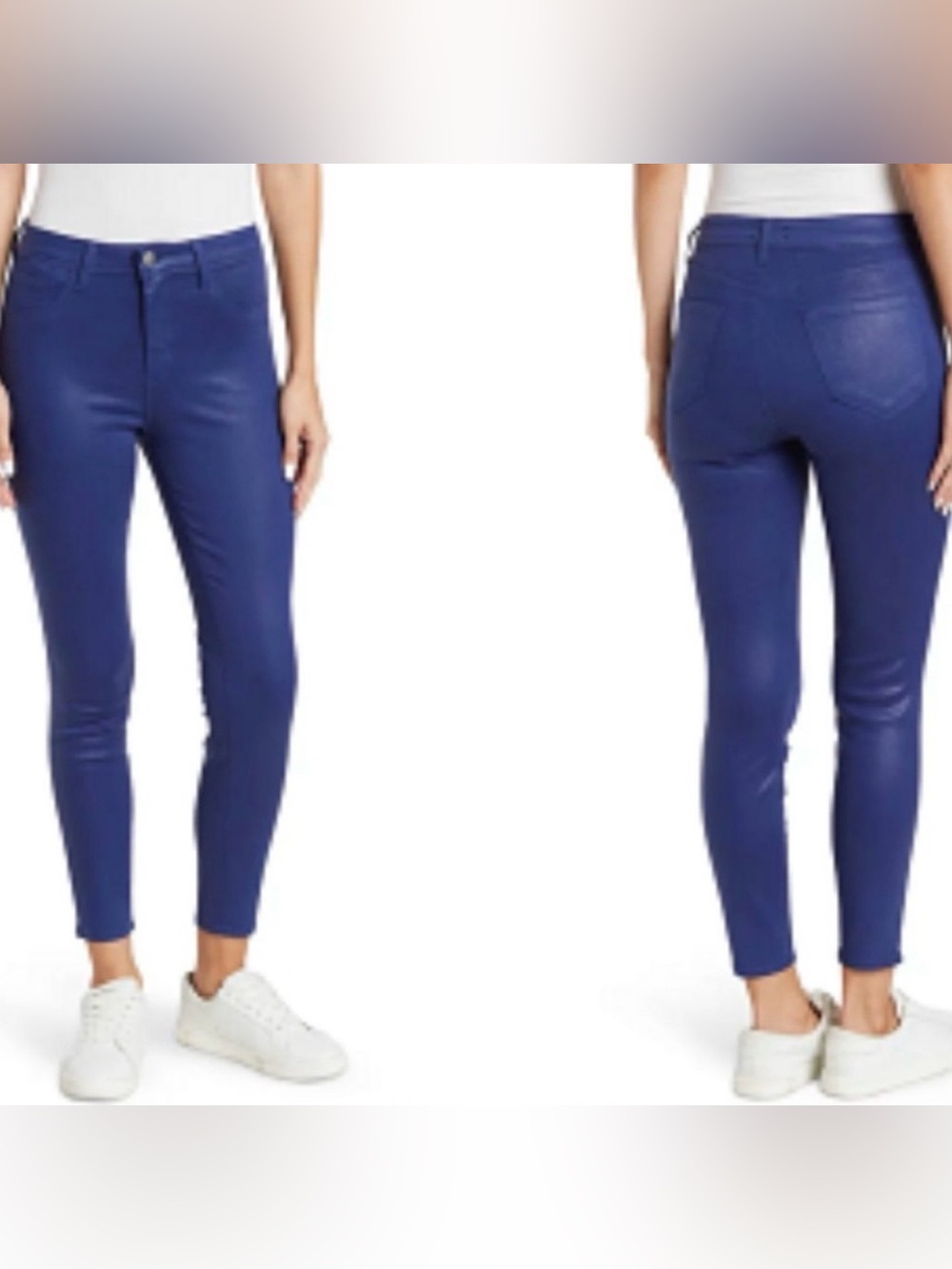 L’Agence Women’s Margot Coated High-Rise Skinny Jeans Ocean Blue 25 Cropped